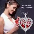 TOUPOP Sterling Silver Ruby Tree Of Life Necklace For Women-0-1