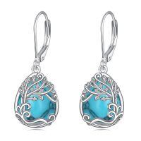 wholesale 925 Sterling Silver Tree Of Life Drop Earrings Wholesale With Green Stone-EE-Tree of Life Turquoise