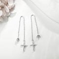 wholesale 925 Sterling Silver Cross Heart Threader Chain Drop Earrings for Women-0-3