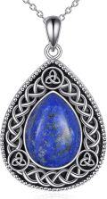 wholesale 925 Sterling Silver Celtic Knot Teardrop Moonstone & Lapis Lazuli Pendant Necklace-0-5