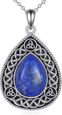 wholesale Sterling Silver Moss Agate Moonstone Lapis Lazuli Celtic Knot Teardrop Pendant Necklace-lapis lazuli necklace