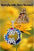 wholesale TOUPOP Butterfly Necklace For Women S925 Sterling Silver Stars Pendant Necklaces With Blue Crystal Insect Butterfly Jewelry For Her Mom -0-1