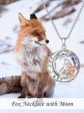 wholesale  S925 Sterling Silver Blue Crystal Rose Gold Plated Fox Moon Necklace for Luck Fortune Gift-0-1