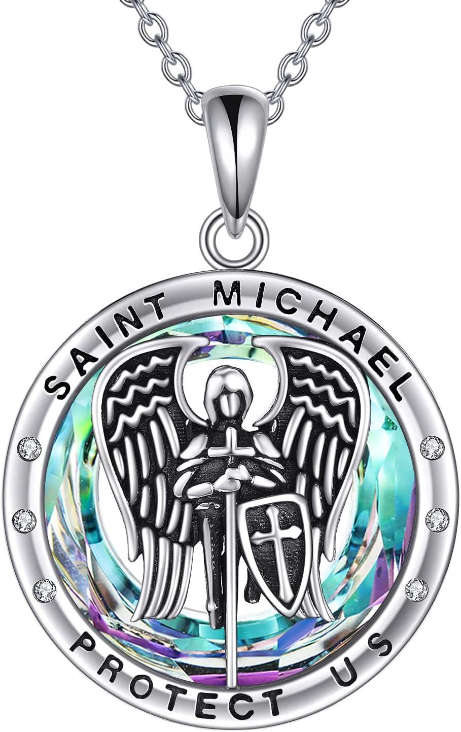 Sterling Silver Pokimi St Necklace for Women Men St Michael Benedict Christopher Protect Us Guardian Necklace-0-1