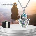 wholesale 925 Sterling Silver Abalone Shell Evil Eye Hamsa Hand Pendant with 30+4cm Chain-0-4