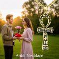wholesale Gold 925 Sterling Silver Ankh Cross Pendant Necklace with Hieroglyphics and Symbols-0-3