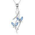 wholesale 925 Sterling Silver Blue Topaz & Cubic Zirconia Infinity Butterfly Pendant Necklace-0-0