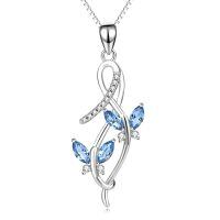 wholesale 925 Sterling Silver Blue Topaz & Cubic Zirconia Infinity Butterfly Pendant Necklace-A-Aquamarine