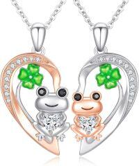 wholesale 925 Sterling Silver Frog Heart Clover Family Necklaces for Mom and Daughter Gifts-05-Frogs