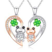 wholesale 925 Sterling Silver Cute Frog Pendant Necklace Set Heart Design-05-Frogs