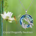 wholesale 925 Sterling Silver Round Blue Crystal Dragonfly Pendant Necklace for Women-0-5