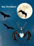 wholesale 925 Sterling Silver Blue Moonstone Bat Pendant Necklace for Women-0-5