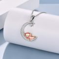 wholesale 925 Sterling Silver Crescent Moon with Pink Pig Pendant Necklace for Women-0-2