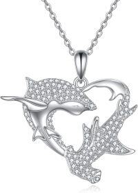 wholesale 925 Sterling Silver Dolphin Heart-Shaped Pendant Necklace for Women-Shark
