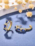 wholesale Gold-Plated 925 Sterling Silver Blue Sapphire Pear-Shaped Hoop Earrings with Cubic Zirconia Accents-0-1