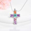 wholesale 925 Sterling Silver Cross with Real Flowers and Leaves Pendant Necklace-0-2