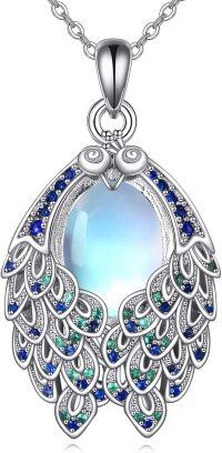 wholesale 925 Sterling Silver Blue Green Crystal Feather Pendant Necklace-peacock