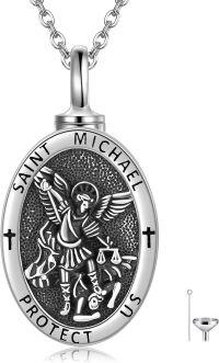 wholesale Sterling Silver Religion Jewelry Saint Michael Raphael Praying Hands Coin Medal Pendant Necklace Archangel Protection for Men Women-Urn