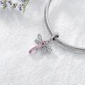 wholesale Sterling Silver & Pink Austrian Crystals Dragonfly Pink Ribbon Charm for Pandora Bracelets 15.1x16.8mm-0-2