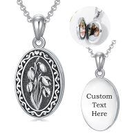 wholesale 925 Sterling Silver Oval Locket Bracelet Wholesale With Floral Engraving And Chain Clasp-01-January-Snowdrop-p-01-January-Snowdrop-text-1.no custom-2.text customized-3.photo&text customized-01-January-Snowdrop