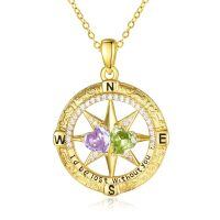 wholesale 925 Sterling Silver Compass Pendant with Birthstones for Women-06-08-Jun-Aug