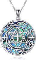 wholesale 925 Sterling Silver Round Abalone Shell Celtic Knot Heart Pendant with Triple Moon and Ankh Cross Necklace for Women-0-0