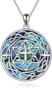 wholesale 925 Sterling Silver Round Abalone Shell Celtic Knot Heart Pendant with Triple Moon and Ankh Cross Necklace for Women-celtic sun