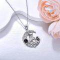 wholesale 925 Sterling Silver Witch and Black Cat Crescent Moon Necklace Gothic Jewelry-0-1