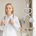 wholesale S925 Sterling Silver Hypoallergenic Paw Print & Stethoscope Pendant Necklace for Vet Lovers-0-4