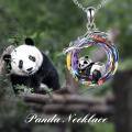 wholesale 925 Sterling Silver Rainbow Crystal Panda on the Moon Pendant Necklace-0-5