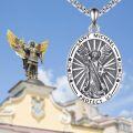 wholesale 925 Sterling Silver Saint Michael Guardian Angel Pendant Necklace - Religious Gifts for Women & Men-0-4