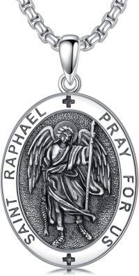 wholesale 925 Sterling Silver  Saint Raphael Prayer Pendant Necklace for Men & Women-Q-St Raphael Necklace