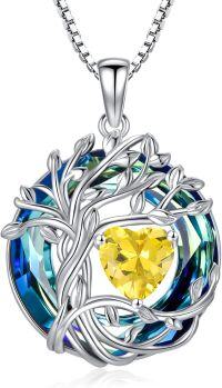 wholesale White Gold Yellow Gold Plated Sterling Silver Austrian Crystal Celtic Tree of Life Necklace-11-Nov-Citrine White Gold-Blue Crystal