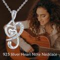 wholesale 925 Sterling Silver Heart Treble Clef Musical Notes Cubic Zirconia Pendant Necklaces s for Women Girls 45cm Chain Length (Silver)-0-1