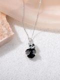 wholesale 925 Sterling Silver Heart-Shaped Black Crystal Skull Pendant Necklace for Women-0-4