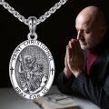 wholesale 925 Sterling Silver Oval Saint Christopher Medal Pendant with Cross Chain Mens Prayer Necklace Catholic Christian Gifts 3D Relief Pray For Us Charm Jewelry Accessories -0-5