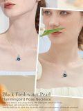 wholesale 925 Sterling Silver & Rose Gold Plated Blue Freshwater Pearl Hummingbird Pendant Necklace for Women-0-3