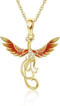 wholesale 14K Gold Red Enamel Phoenix Pendant Necklaces with Cubic Zirconia Stones Gifts for Women-0-0