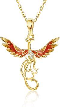 wholesale 14K Gold Red Enamel Phoenix Pendant Necklaces with Cubic Zirconia Stones Gifts for Women-Gradient Red