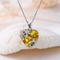 wholesale 925 Sterling Silver Citrine Daisy & Honeybee Heart Pendant Necklace for Women's Gifts-0-2