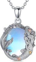 wholesale 925 Sterling Silver Moonstone Mermaid Pendant Necklaces for Women Sea Life Gifts-0-0