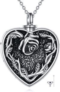 wholesale 925 Sterling Silver Heart Rose Black Abalone Cremation Jewelry Urn Pendant Necklace with Funnel and Fill Tool 24 Chain-Rose urn