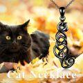 wholesale 925 Sterling Silver Black Celtic Knot Heart Pendant Necklace for Cat Lovers Gifts-0-3