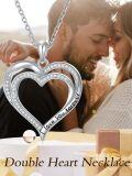 wholesale 925 Sterling Silver Lab-Grown Diamond Double Heart Pendant Necklace with I Love You Forever Engraving for Women-0-2