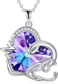 wholesale 925 Sterling Silver & Vitrail Light Crystal Stethoscope Necklace for Nurses, Doctors – Sparkling Purple Crystal Jewelry Gift-Purple