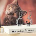 wholesale 925 Sterling Silver Cat Moon Shape Pendant Leverback Earring Set for Women Girls Gifts 4cm Length-0-3