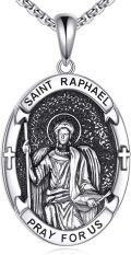 wholesale 925 Sterling Silver Saint Raphael Pray For Us Medal Pendant Necklace for Men & Women-0-0