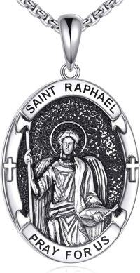 wholesale 925 Sterling Silver Saint Raphael Pray For Us Medal Pendant Necklace for Men & Women-Saint Raphael