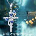 wholesale 925 Sterling Silver Dragonfly Pendant Necklaces with Blue Enamel and Cubic Zirconia for Women-0-5