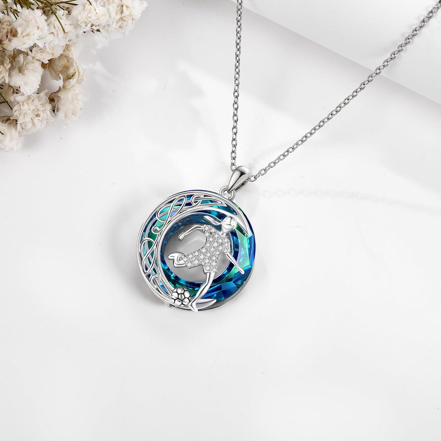 wholesale 925 Sterling Silver Soccer Player Pendant Necklace Sporty s for Women-0-4